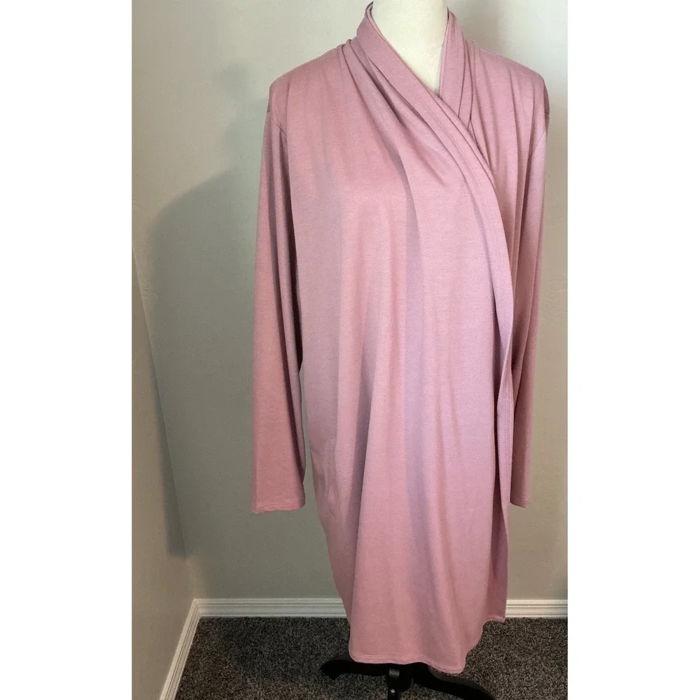 Ava‎ & Viv Duster Cardigan Mauve Pink Open Front Pockets L/S Travel Stretch 2X